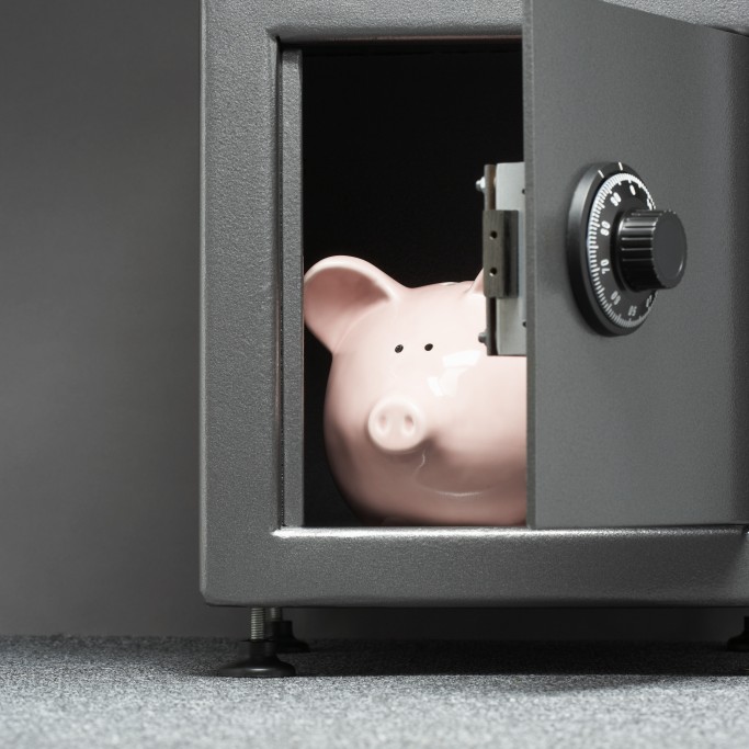 Piggy bank in safe